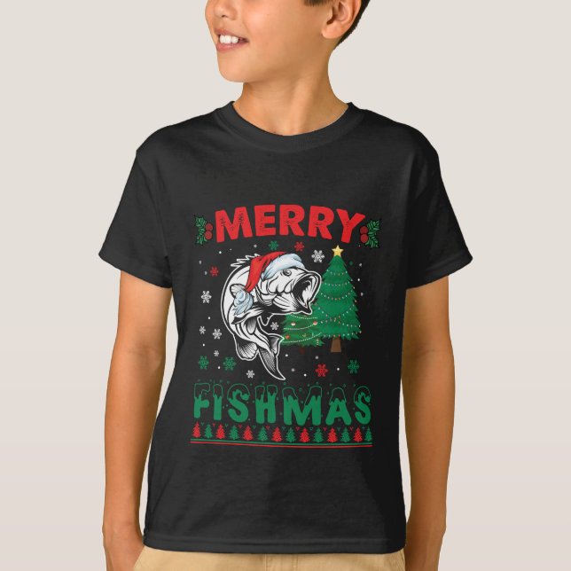Merry Fishmas Fish Fish Vater Fischer Weihnachten T-Shirt (Vorderseite)
