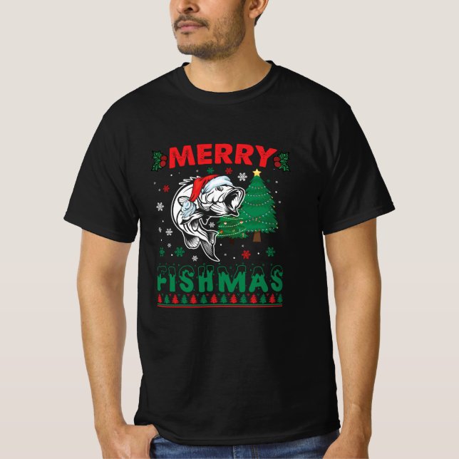 Merry Fishmas Fish Fish Vater Fischer Weihnachten T-Shirt (Vorderseite)