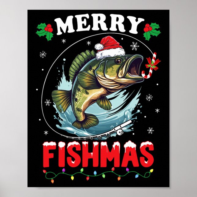Merry Fishmas Fish Funny Fishing Weihnachtsmann Va Poster (Vorne)