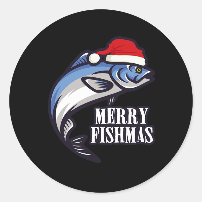 Merry Fishmas Fishing Fishermen Christmas Gift Runder Aufkleber (Vorderseite)