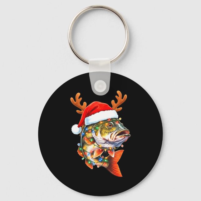 Merry Fishmas Funny B Fishing Christmas Santa Hat  Schlüsselanhänger (Vorderseite)