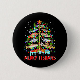 Merry Fishmas Funny Christmas Tree Lights Fish Button