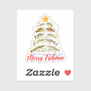 Merry Fishmas Funny Christmas Tree Lights Fish Fis Aufkleber