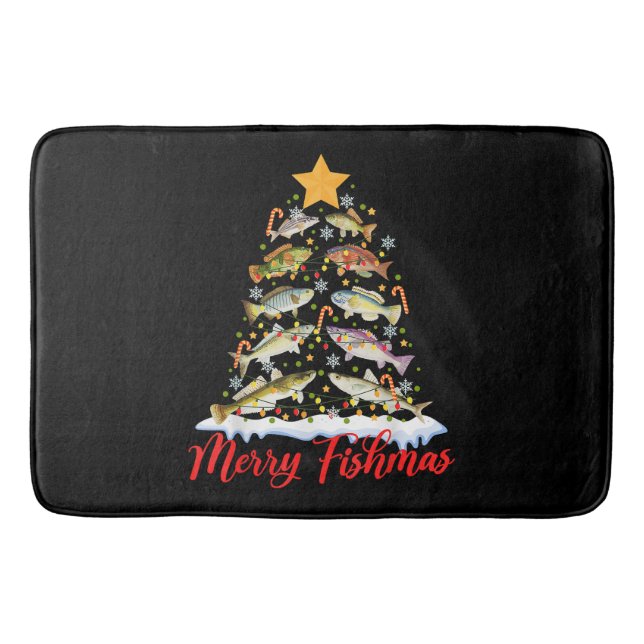 Merry Fishmas Funny Christmas Tree Lights Fish Fis Badematte (Vorderseite)