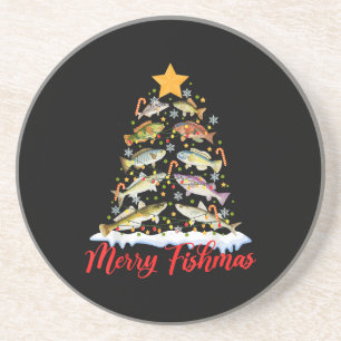 Merry Fishmas Funny Christmas Tree Lights Fish Fis Getränkeuntersetzer