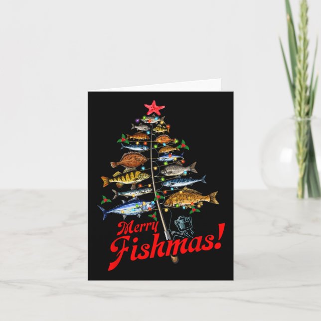 Merry Fishmas Funny Christmas Tree Lights Fish Fis Karte (Vorderseite)