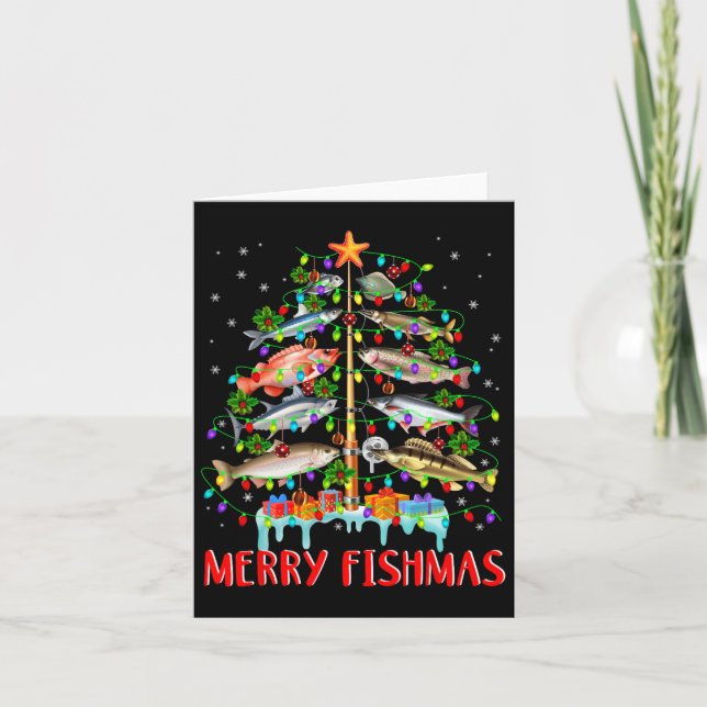 Merry Fishmas Funny Christmas Tree Lights Fish Fis Karte (Vorderseite)