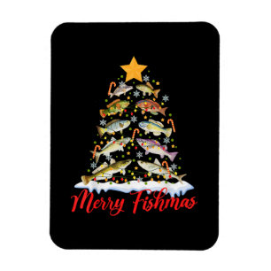 Merry Fishmas Funny Christmas Tree Lights Fish Fis Magnet