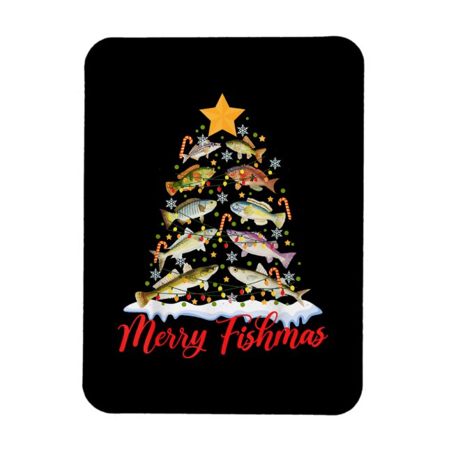 Merry Fishmas Funny Christmas Tree Lights Fish Fis Magnet (Vertikal)