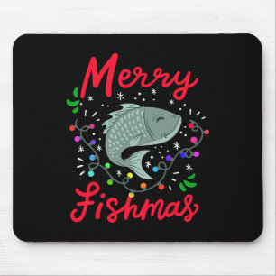 Merry Fishmas Funny Christmas Tree Lights Fish Fis Mousepad