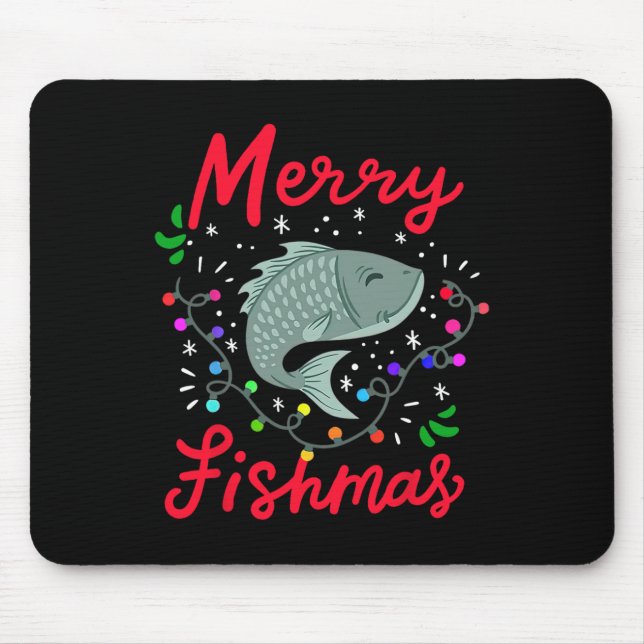 Merry Fishmas Funny Christmas Tree Lights Fish Fis Mousepad (Vorne)