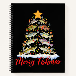 Merry Fishmas Funny Christmas Tree Lights Fish Fis Notizbuch