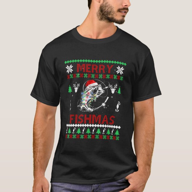 Merry Fishmas Funny Fish Fischerei Fischer Ugly Ch T-Shirt (Vorderseite)