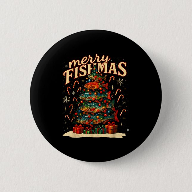 Merry Fishmas Funny Fishing Christmas Design  Button (Vorderseite)