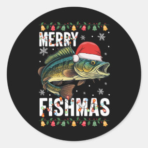 Merry Fishmas Funny Fishing Christmas Pajama Fishe Runder Aufkleber