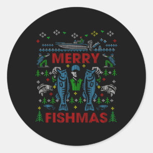 Merry Fishmas Funny Fishing Ugg Weihnachtskraut Runder Aufkleber