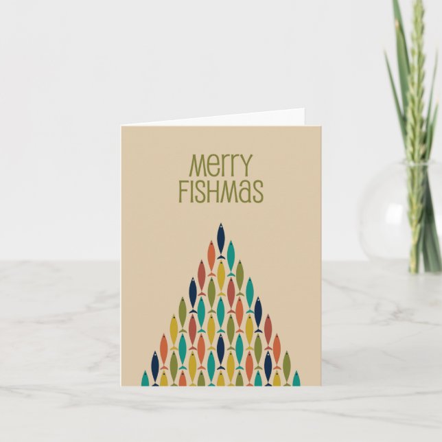Merry Fishmas Funny Midjahrhundert Weihnachtsfisch Karte (Vorderseite)