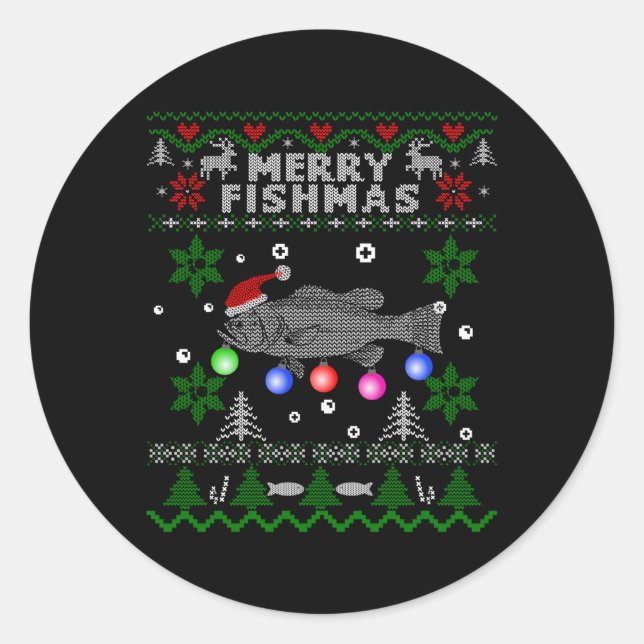 Merry Fishmas hässlich fischen große Mouth Bass Runder Aufkleber (Vorderseite)