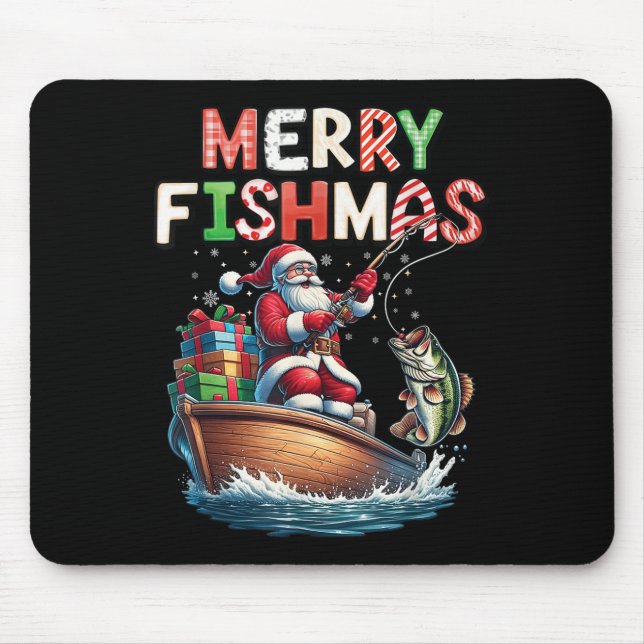 Merry Fishmas Santa Fishing Lovers Funny Fisherman Mousepad (Vorne)