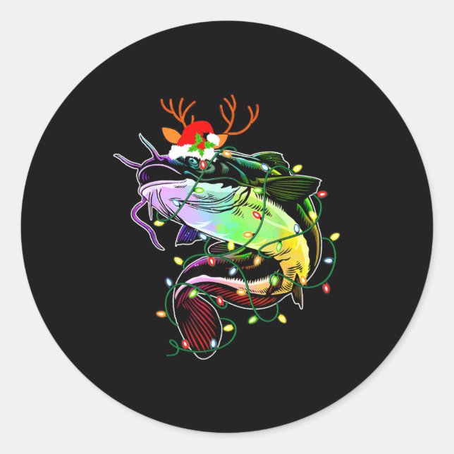 Merry Fishmas Santa Fishing Lovers Funny Fisherman Runder Aufkleber (Vorderseite)