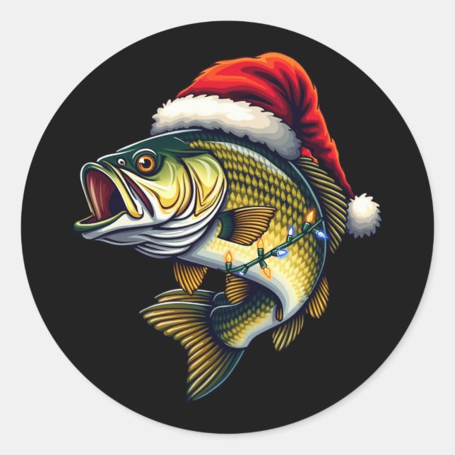 Merry Fishmas Santa Fishing Lovers Funny Fisherman Runder Aufkleber (Vorderseite)