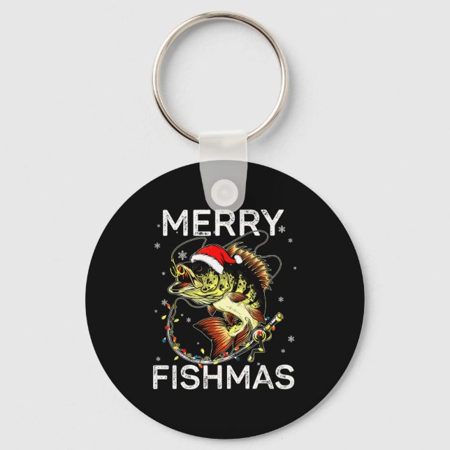 Merry Fishmas Santa Fishing Lovers Funny Fisherman Schlüsselanhänger (Vorderseite)