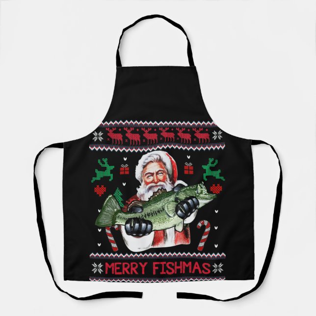 Merry Fishmas Santa Fishing Ugly Christmas Sweater Schürze (Vorderseite)