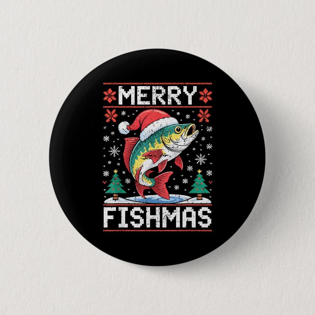 Merry Fishmas Ugly Christmas Sweater Fishing Lover Button (Vorderseite)