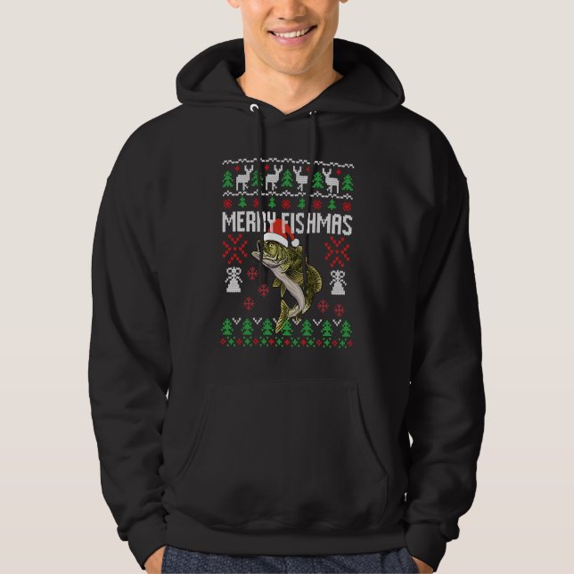 Merry Fishmas Ugly Christmas Sweater Funny Angler  Hoodie (Vorderseite)