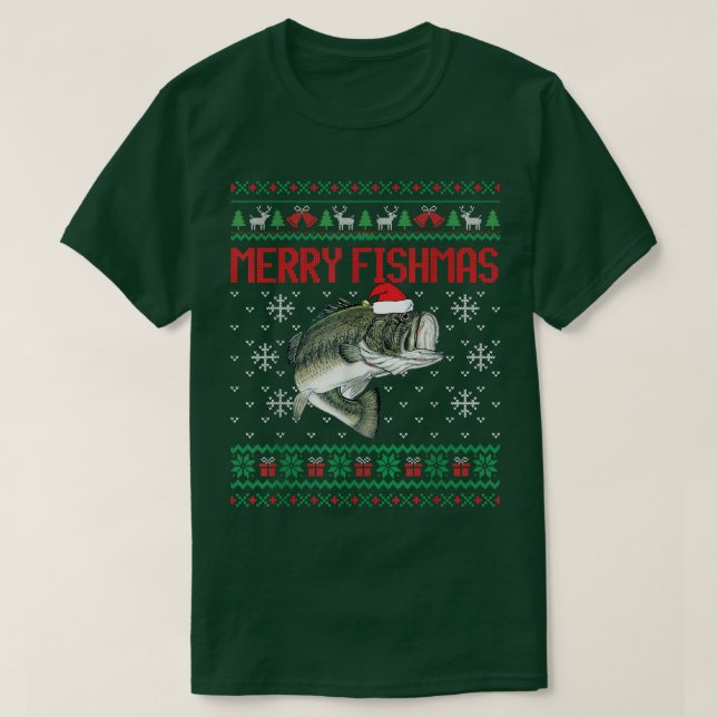 Merry Fishmas Ugly Christmas Sweater Funny Angler T-Shirt (Design vorne)