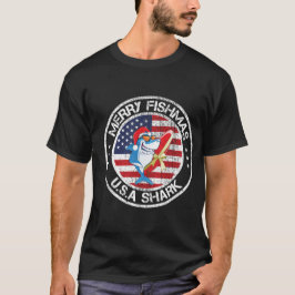 Merry Fishmas USA Flag Great White Shark T-Shirt