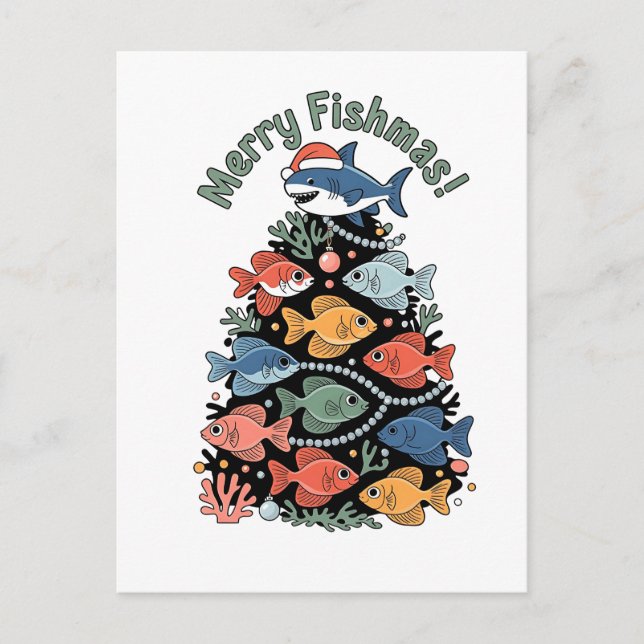 Merry Fishmas Weihnachtsbaum Fish Funny Fishing Ankündigungspostkarte (Vorderseite)
