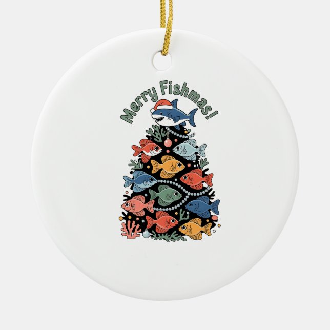 Merry Fishmas Weihnachtsbaum Fish Funny Fishing Keramik Ornament (Vorne)