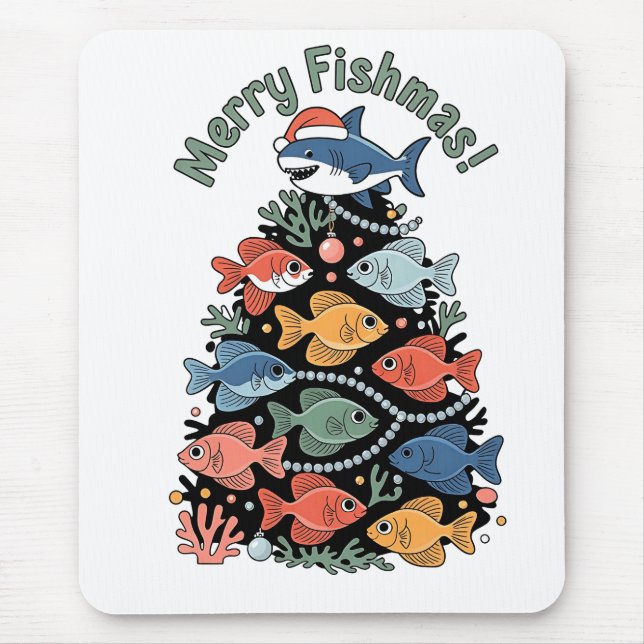 Merry Fishmas Weihnachtsbaum Fish Funny Fishing Mousepad (Vorne)