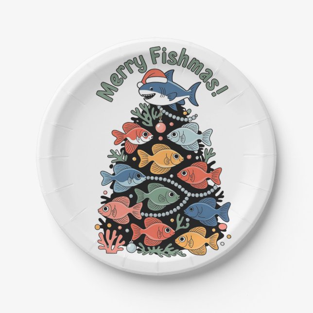 Merry Fishmas Weihnachtsbaum Fish Funny Fishing Pappteller (Vorderseite)