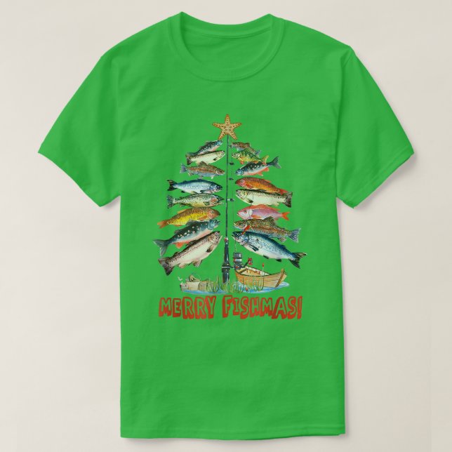 Merry Fishmas Weihnachtsbaum Fish Funny Fishing T-Shirt (Design vorne)
