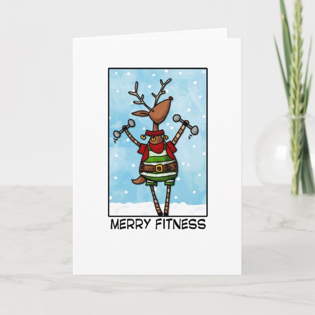 Merry Fitness Reindeer Feiertagskarte (Vorderseite)