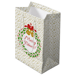 Merry Fitness Wreath Gold Snowflakes Geschenktasch Mittlere Geschenktüte