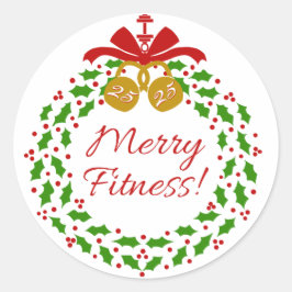 Merry Fitness Wreath Round Stickers