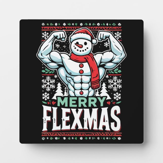 Merry Flexmas - Snowman Flexing Christmas Gym Fotoplatte (Vorderseite)