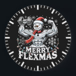 Merry Flexmas - Snowman Flexing Christmas Gym Große Wanduhr<br><div class="desc">Mit diesem unglaublich witzig "Merry Flexmas"-Design lassen Sie sich von festlichem Geist und Fitness-Spaß verzaubern! Dieses Design zeigt einen gerissenen Schneemann mit biceps, umgeben von festlichen Elementen wie Schneeflocken, Weihnachtsbäumen und Urlaubsmustern. Es ist perfekt für jeden, der sich weigert, sein Training selbst während der Ferienzeit zu überspringen. Ob Sie Fitness-Fans,...</div>