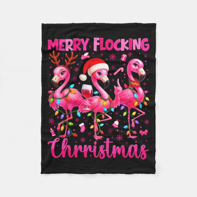 Merry Flocking Christmas Flamingo Drink Pjs Xmas M Fleecedecke (Vorderseite)