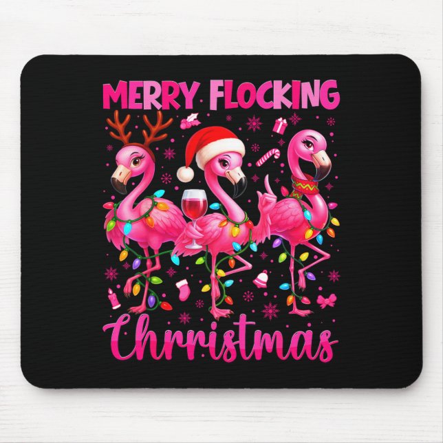 Merry Flocking Christmas Flamingo Drink Pjs Xmas M Mousepad (Vorne)