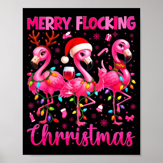 Merry Flocking Christmas Flamingo Drink Pjs Xmas M Poster (Vorne)