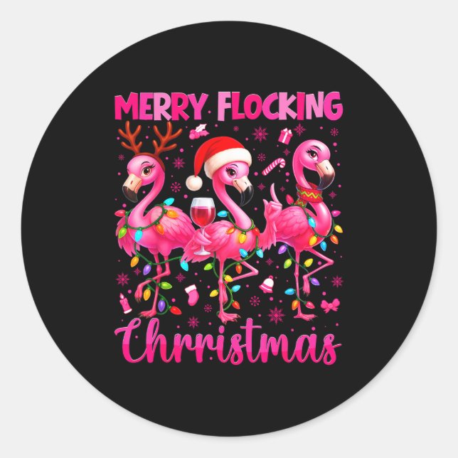 Merry Flocking Christmas Flamingo Drink Pjs Xmas M Runder Aufkleber (Vorderseite)