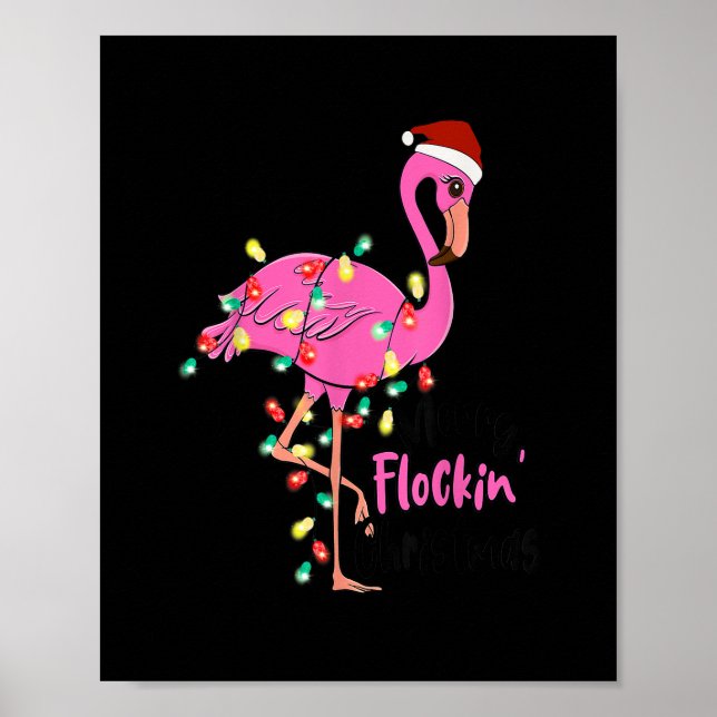 Merry Flocking Christmas Flamingo Pink in Santa Ha Poster (Vorne)
