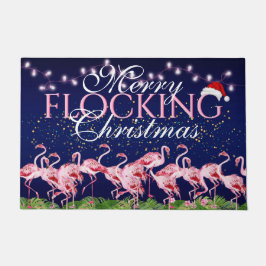 Merry Flocking Christmas Pink Flamingo Holiday Fußmatte