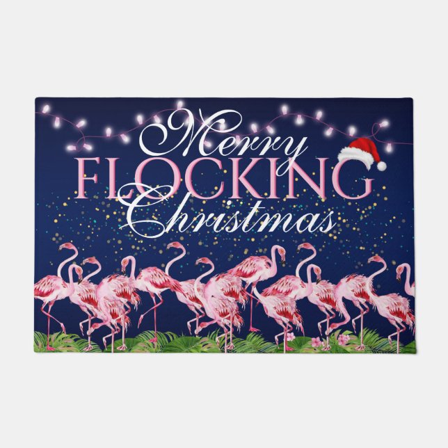 Merry Flocking Christmas Pink Flamingo Holiday Fußmatte (Vorderseite)