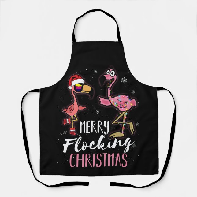 Merry Flocking Christmas Pink Santa Flamingo Schürze (Vorderseite)