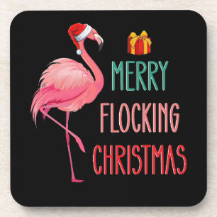 Merry Flocking Weihnachten Funny Flamingo Holiday Getränkeuntersetzer